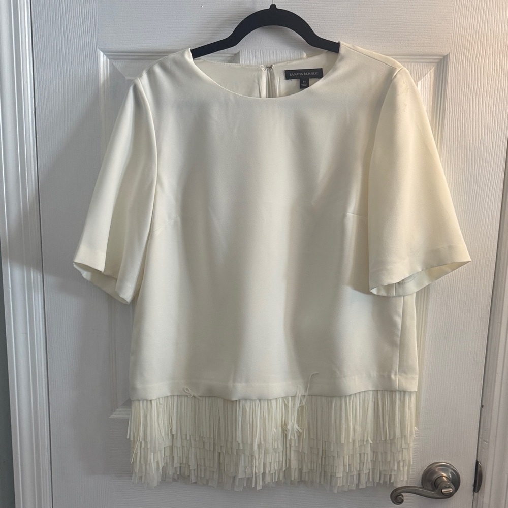 Banana Republic Cream Blouse with Fringe Hem